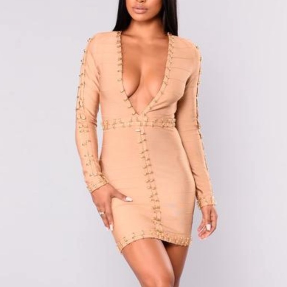 Zarah Bandage Dress - Gold fashion nova